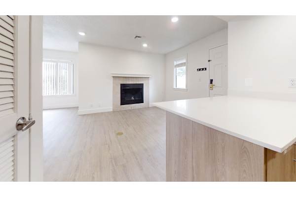 Kitchen with a fireplace at Avia Lofts at Maple Road, Amherst, NY, New York, 14221